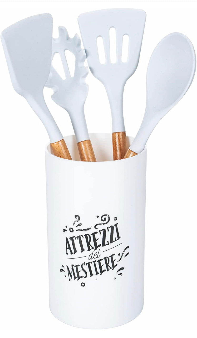 Villa d’Este Home Tivoli Idee Set Barattolo Porta Utensili da Cucina, Bianco, Medium